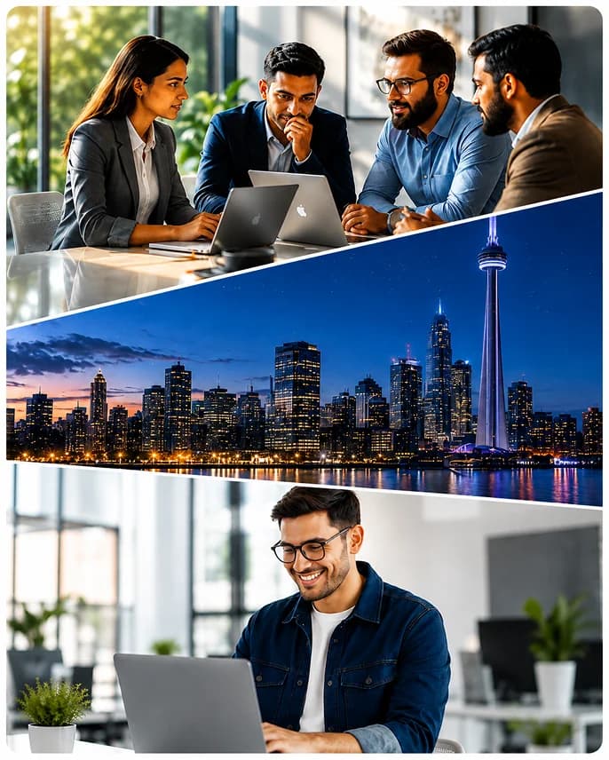 Software engineer smiling while working on a laptop
